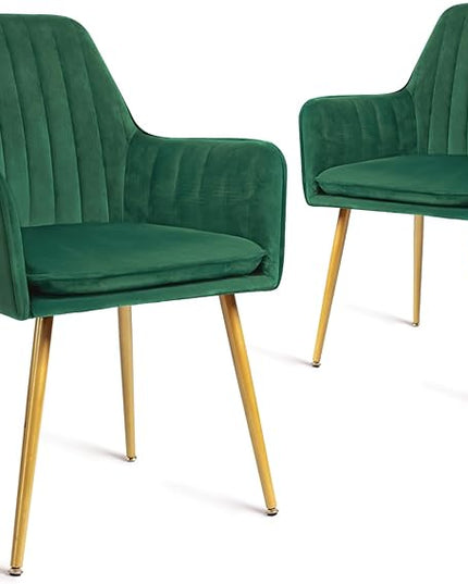 CangLong Furniture Modern Living Dining Room Accent Arm Chairs Club Guest with Gold Metal Legs, Set of 2, Green - LeafyLoom