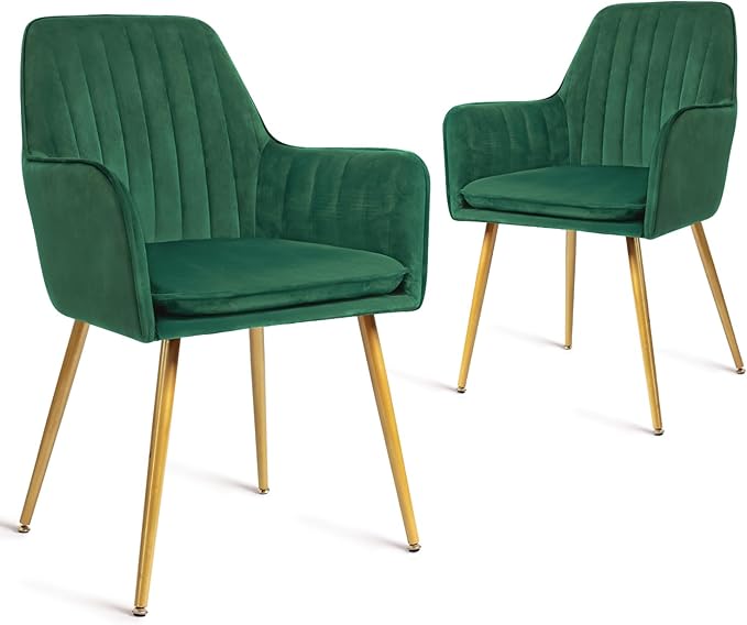 CangLong Furniture Modern Living Dining Room Accent Arm Chairs Club Guest with Gold Metal Legs, Set of 2, Green - LeafyLoom