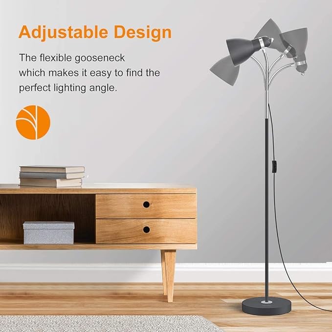 LEPOWER Floor Lamp, Metal Standing Lamp with Adjustable Gooseneck, Heavy Metal Base, Reading Pole Lamp for Office, Black Floor Lamps for Bedroom, Living Room - LeafyLoom