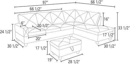 ROOMTEC L Shape Sectional Sofa Set, 5 Seat Upholstered Corner Couch with Storage Ottoman & Right Chaise Lounge, Luxurious Flannelette Tufted Cushions, for Living Room, Apartment, Dark Grey - LeafyLoom