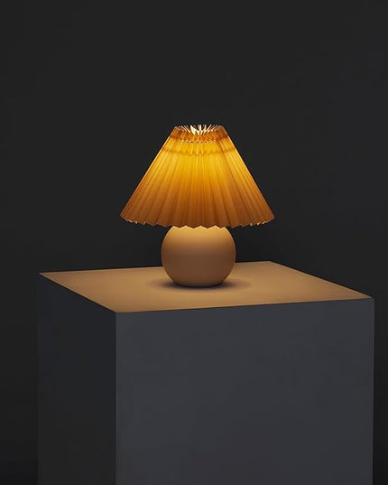 Brightech Serena LED Table Lamp - Modern Ceramic Lamp with Pleated Shade for Bedside, Nightstand, Desk - Cozy Night Light with Soft White Light for Living Room, Bedroom - LeafyLoom
