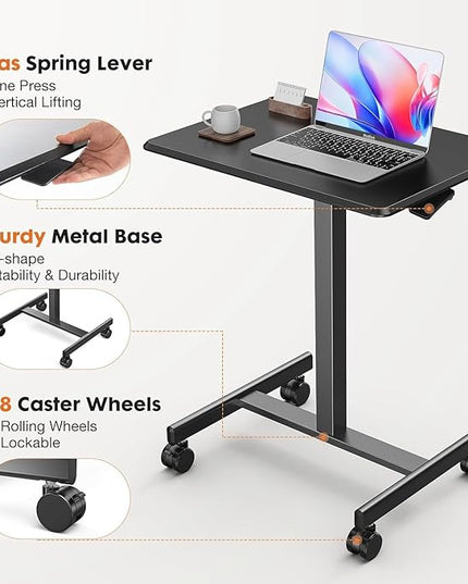 edx Mobile Small Stading Desk - Sit Stand Desk, Portable Rolling Laptop Desk with Lockable Wheels, Computer Workstations, Adjustable Height, Black - LeafyLoom