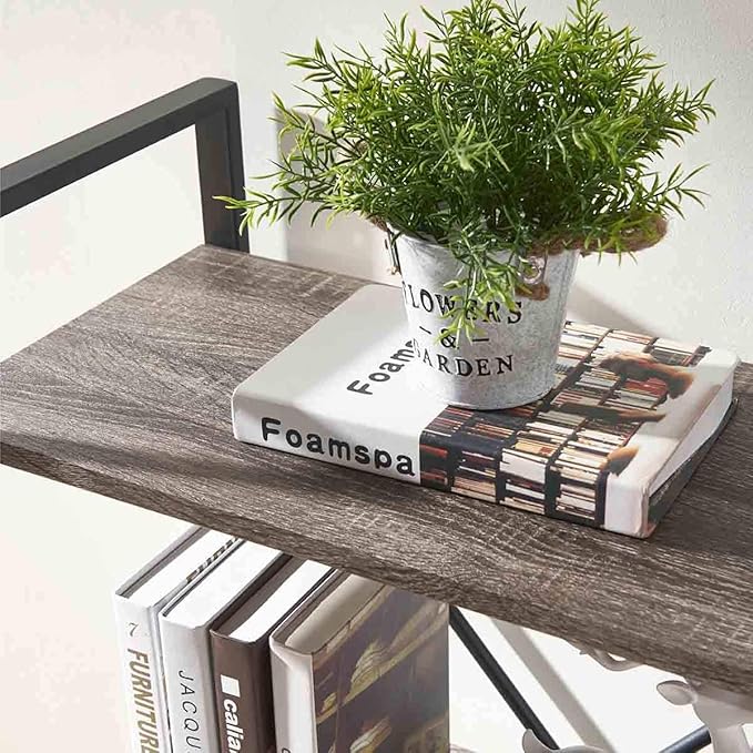 BON AUGURE 3 Tier Bookshelf, Small Rustic Book shelf, Short Industrial Wood Metal Standing Bookcase Etagere for Office, Bedroom and Living Room (Dark Gray Oak) - LeafyLoom