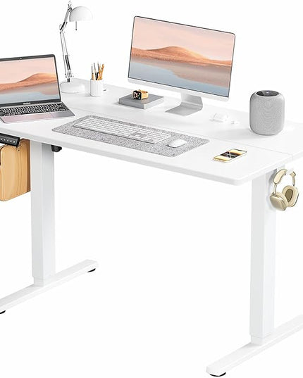 SMUG Standing Desk, Adjustable Height Electric Sit Stand Up Down Computer Table, 48x24 Inch Ergonomic Rising Desks for Work Office Home, Modern Lift Motorized Gaming Desktop Workstation, White - LeafyLoom