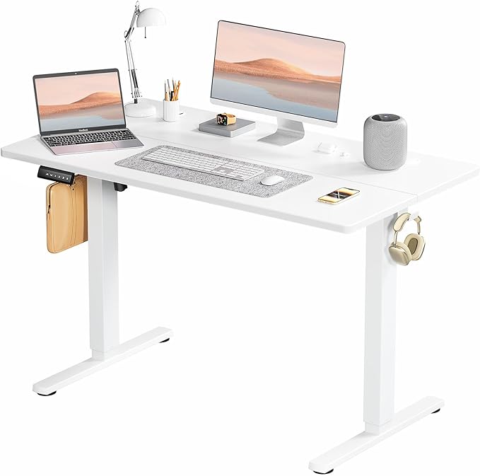SMUG Standing Desk, Adjustable Height Electric Sit Stand Up Down Computer Table, 48x24 Inch Ergonomic Rising Desks for Work Office Home, Modern Lift Motorized Gaming Desktop Workstation, White - LeafyLoom