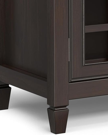 SIMPLIHOME Connaught SOLID WOOD 60 inch Wide Traditional Wide Storage Cabinet in Chestnut Brown for The Living Room, Entryway and Family Room - LeafyLoom
