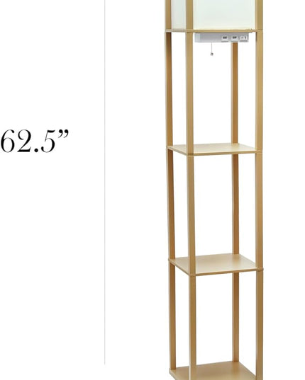 Simple Designs LF1037-TAN-LB Three Shelf Etagere Organizer Storage Floor Lamp with 2 Dual USB Ports and Charging Outlet, Tan, with Feit LED Bulb Included - LeafyLoom