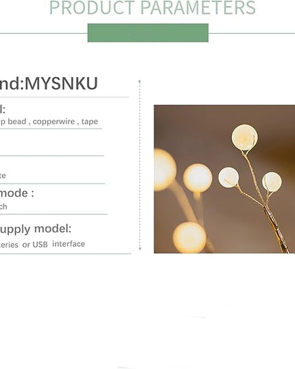 MYSNKU DIY Led Desk Tree Lamp, Desk Table Decor 36 Pearl LED Lights for Home,Bedroom, Indoor,Wedding Party,Decoration Touch Switch Battery Powered or USB Adapter (Nordic) - LeafyLoom
