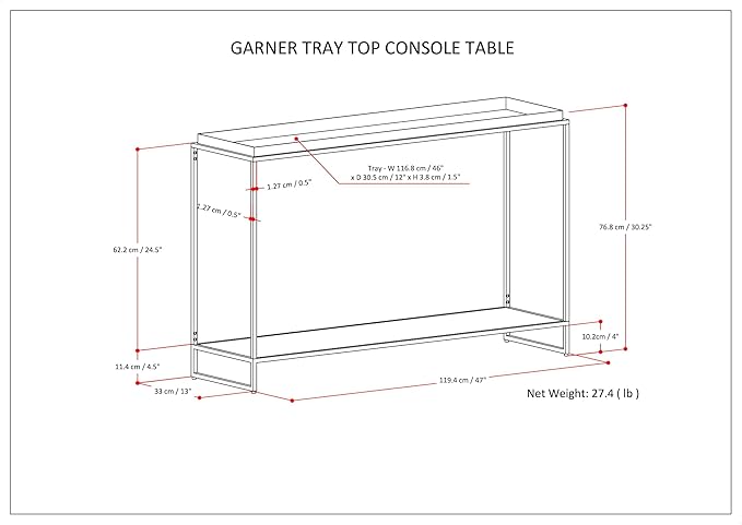 SIMPLIHOME Garner 47 inch Wide Metal Tray Top Console Sofa Entryway Table in Black, for the Living Room, Entryway and Bedroom - LeafyLoom