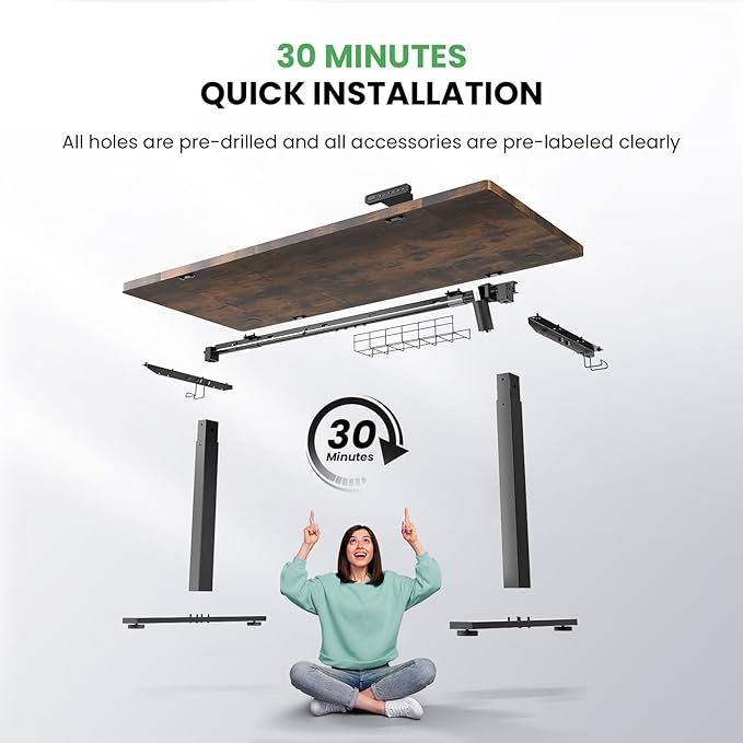 Electric Standing Desk Adjustable - 63 x 24 Inch Sit Stand up Desk with Cable Management - 3 Memory Preset Adjustable Height Desk Computer Home Office Desk - LeafyLoom
