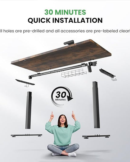 Electric Standing Desk Adjustable - 55 x 24 Inch Sit Stand up Desk with Cable Management - 3 Memory Preset Adjustable Height Desk Computer Home Office Desk - LeafyLoom