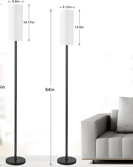 Ambimall 66'' Floor Lamps for Living Room with Remote Control and Stepless Dimmable Colors Temperature & Brightness, 9W Bulb Included(White Lampshade & Black Pole) - LeafyLoom