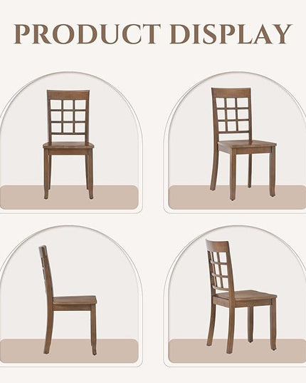 COLAMY Wooden Dining Chairs Set of 6, Nine-Square High Back Kitchen Side Chair, Farmhouse Dining Chairs for Kitchen and Dining Room, Light Brown - LeafyLoom