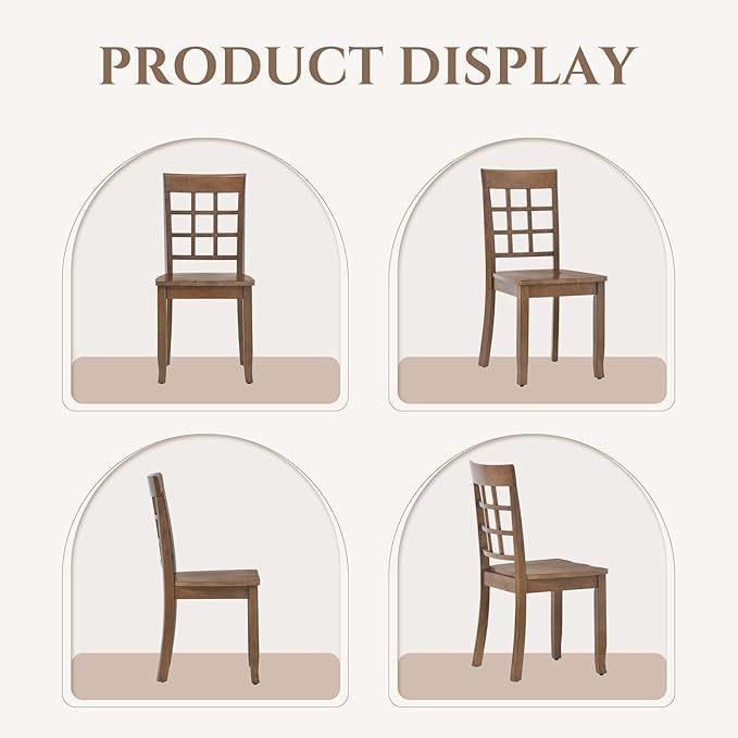 COLAMY Wooden Dining Chairs Set of 6, Nine-Square High Back Kitchen Side Chair, Farmhouse Dining Chairs for Kitchen and Dining Room, Light Brown - LeafyLoom