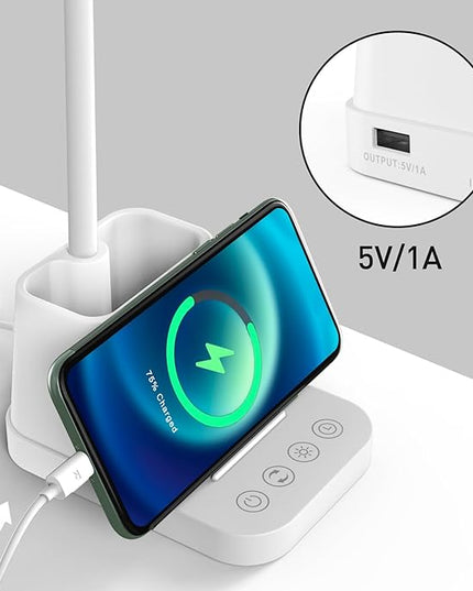 AXX White Desk Lamp, Gooseneck LED Desk Lamp for Kids - Desk Lights for Home Office - USB Charging Port, 650LM, Modern, Pen Holder - Reading Lamp for Bedroom Study Lamp for College Dorm Room - LeafyLoom