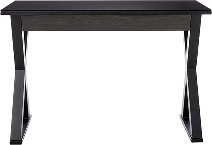 Walker Edison Lawrence Urban Industrial X Leg Glass Top Computer Desk, 48 Inch, Black - LeafyLoom