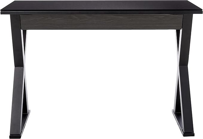 Walker Edison Lawrence Urban Industrial X Leg Glass Top Computer Desk, 48 Inch, Black - LeafyLoom