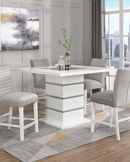 NicBex Dining Table Contemporary Kitchen Table Farmhouse Rustic Counter Height Table, Gray Velvet, Faux Crystal Diamonds &White High Gloss Finish Rectangular Dining Table, Easy Assembly, White - LeafyLoom
