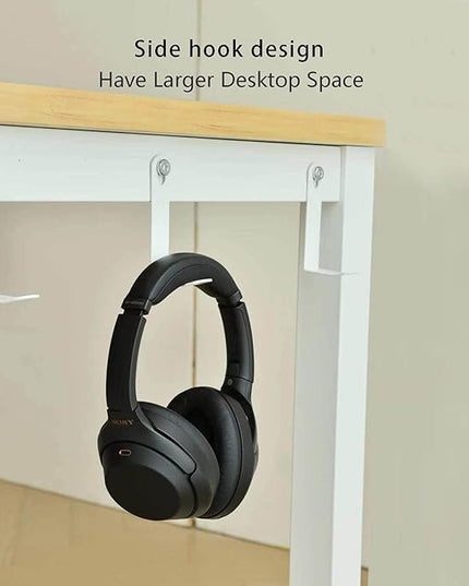 Computer Desk - 63 Inch Large Home Office Desk Wood Study Writing Table Workstation Storage Bag Headphone Hooks Simple Gaming Desk Rustic White/Walnut - LeafyLoom