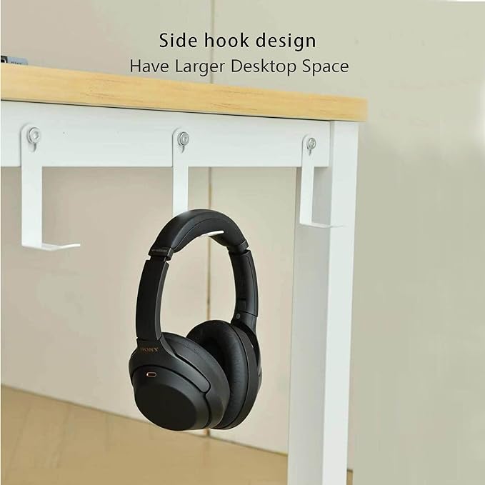 Computer Desk - 63 Inch Large Home Office Desk Wood Study Writing Table Workstation Storage Bag Headphone Hooks Simple Gaming Desk Rustic White/Walnut - LeafyLoom