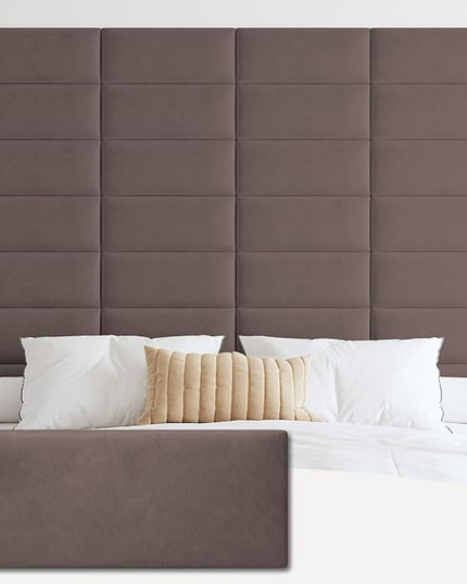 Wall Mounted Upholstered Headboard Queen, 3D Peel and Stick Soundproof Wall Panels, Reusable and Removable Padded Headboard Leather Bed Headboard, 9 Panels Headboard 9.84" x 23.62", Dark Skin - LeafyLoom