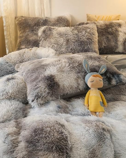 Faux Fur Kids Girls TD Black Comforter Sets King - 3PC Bed Set Warm Comfortable Soft Plush Flannel Velvet Fluffy Fuzzy Bedding（Comforter x 1 Pillowcases x 2） - LeafyLoom