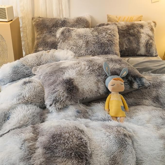 Faux Fur Kids Girls TD Black Comforter Sets King - 3PC Bed Set Warm Comfortable Soft Plush Flannel Velvet Fluffy Fuzzy Bedding（Comforter x 1 Pillowcases x 2） - LeafyLoom