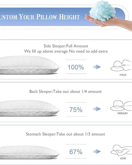 Cooling Pillows for Sleeping King Size Set of 2,Shredded Memory Foam Bed Pillow with Pillow Case-Double Sided Material,Adjustable Loft King Pillow for Side & Back Sleeper-Medium Firm - LeafyLoom
