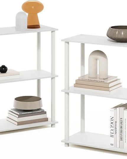 Furinno Turn-N-Tube 3-Tier Compact Multipurpose Shelf Display Rack, White/White, Set of 2 - LeafyLoom