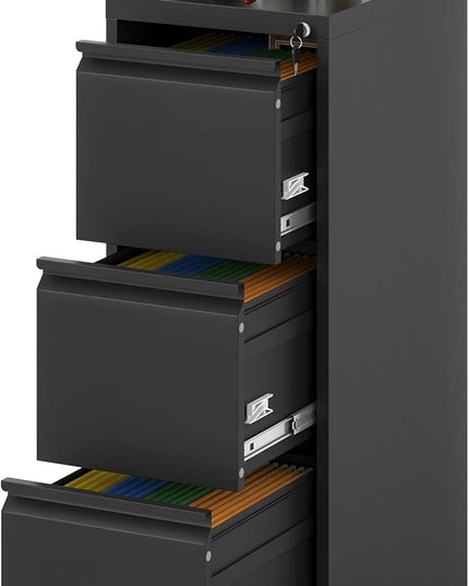 Vertical File Cabinet with Drawers, 3 Drawer File Cabinet for Home Office, Locking File Cabinet Hanging Files for A4/ Legal/Letter, Black - LeafyLoom