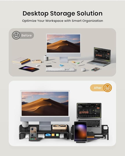 ProtoArc Standing Desk with Dual Monitor Stand Riser, 48 x 24 Inches Height Adjustable Desk with Storage, Electric Stand up Desk with Laptop Stand (Black/White) - LeafyLoom