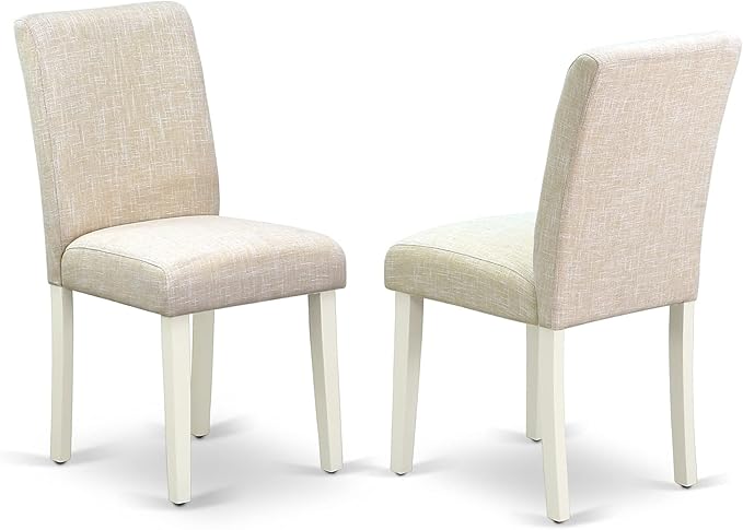 East West Furniture ANAB3-LWH-02 Antique 3 Piece Dinette Set for Small Spaces Contains a Round Kitchen Table with Pedestal and 2 Light Beige Linen Fabric Parson Chairs, 36x36 Inch - LeafyLoom