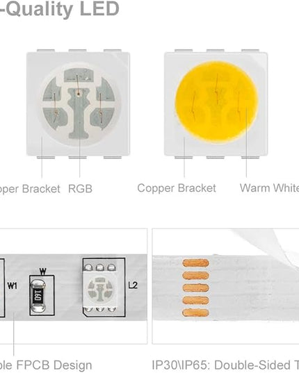 BTF-LIGHTING 5050 RGBW RGB+Warm White(2700K-3000K) 150RGB+150White LED Tape Light 5m 16.4ft 60LED/m Multi-Colored IP30 10mm Width FPCB DC12V for Bedroom Home Decoration(No Adapter or Controller) BTF-LIGHTING
