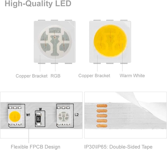 BTF-LIGHTING 5050 RGBW RGB+Warm White(2700K-3000K) 150RGB+150White LED Tape Light 5m 16.4ft 60LED/m Multi-Colored IP30 10mm Width FPCB DC12V for Bedroom Home Decoration(No Adapter or Controller) BTF-LIGHTING