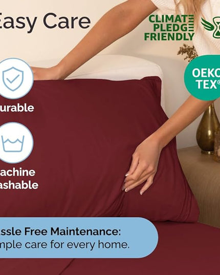 Split King Size 5 Piece Sheet Set - Comfy Breathable & Cooling Sheets - Hotel Luxury Bed Sheets for Women & Men - Deep Pockets, Easy-Fit, Soft & Wrinkle Free Sheets - Burgundy Oeko-Tex Bed Sheet Set - LeafyLoom