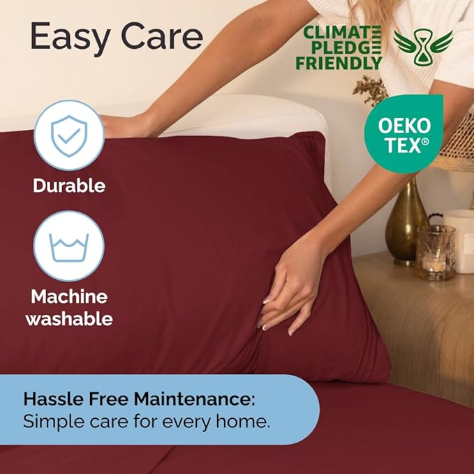 Twin XL Size 3 Piece Sheet Set - Comfy Breathable & Cooling Sheets - Hotel Luxury Bed Sheets for Women & Men - Deep Pockets, Easy-Fit, Soft & Wrinkle Free Sheets - Burgundy Oeko-Tex Bed Sheet Set - LeafyLoom
