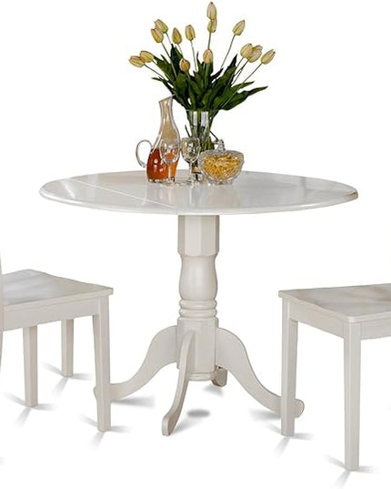 East West Furniture DLBO3-WHI-W 3 Piece Dining Room Table Set Contains a Round Kitchen Table with Dropleaf and 2 Dining Chairs, 42x42 Inch, Linen White - LeafyLoom