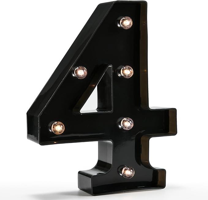 Light Up Black Alphabet Marquee Number Sign LED Marquee Number Lights Sign for Night Light Home Bar Christmas Lamp Birthday Party Wedding Decoration 4 - LeafyLoom