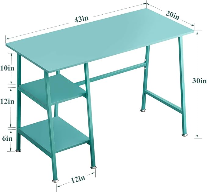 VECELO 43 Inch Computer Modern Student Writing home-office, Ladder Desk, Blue +Blue Leg - LeafyLoom