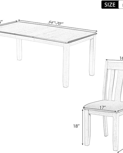 Retro Style 7-Piece Dining Set with Solid Wood Extendable Table and 6 Upholstered Chairs, for Kitchen, Living Room, Home Bar, Easy to Assemble, Gray+White - LeafyLoom
