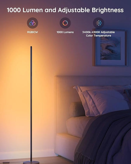 Govee RGBIC Floor Lamp, LED Corner Lamp Works with Alexa, 1000 Lumen Smart Modern Floor Lamp with Music Sync and 16 Million DIY Colors, Color Changing Standing Floor Lamp for Bedroom Living Room Black Govee
