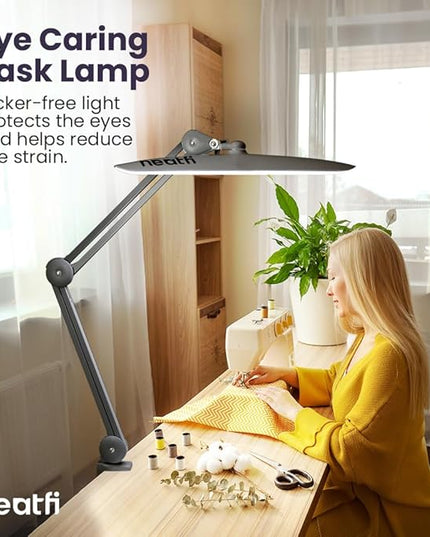 Neatfi XL 2,200 Lumens LED Task Lamp, 24W Super Bright Desk Lamp, 117 Pcs SMD LED, 4 Level Brightness, Dimmable, Task LED Light for Home, Office, Workbench (Non-CCT, Silver) - LeafyLoom