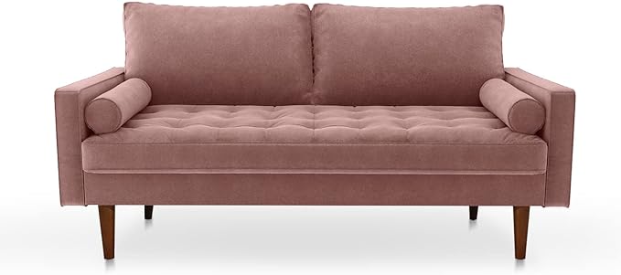Velvet Furniture for Small Spaces, Mid-Century Modern Loveseats for Living Room, Love Seat Couch Sofas, 70 Inches, Rose - LeafyLoom