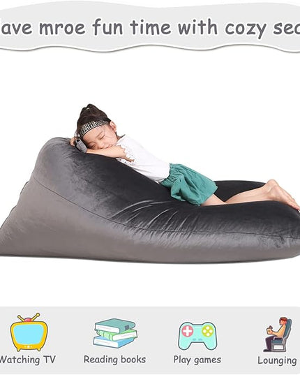 Stuffed Animal Storage Bean Bag Chair for Kids and Adults, Stuffed Animal Bean Bag Storage, Luxury Velvet Stuffie Seat - COVER ONLY(Dark Grey 200L/52 Gal) - LeafyLoom
