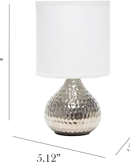 Simple Designs LT2073-SVW Mini Hammered Texture Silver Drip Table Lamp with White Shade - LeafyLoom