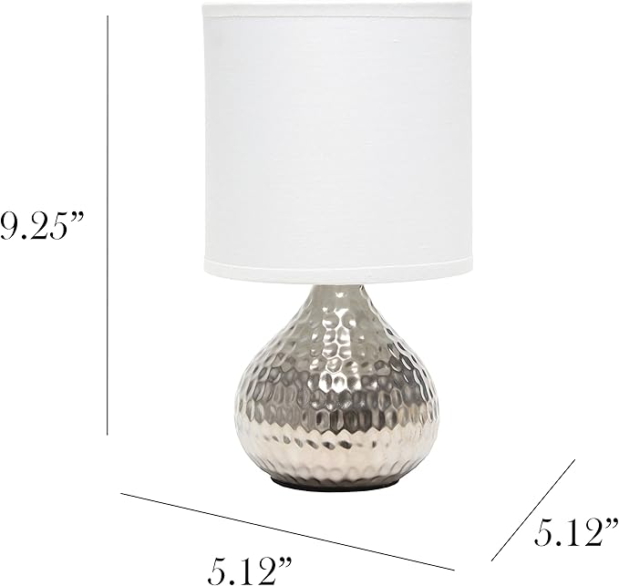 Simple Designs LT2073-SVW Mini Hammered Texture Silver Drip Table Lamp with White Shade - LeafyLoom