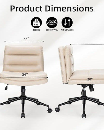 Armless Office Chair with Wheels Wide Desk Chair Leather Mid Back Accent Chair Padded Swivel Vanity Chair for Girl Women Computer Task Chair for Home Office (Suede Fabric, Beige) - LeafyLoom