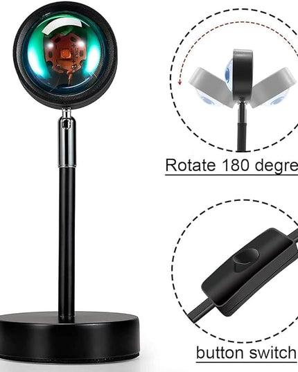 Balkwan Sunset Lamp Projection Rotation Rainbow Projection Lamp Led Romantic Visual Led Light Network Red Light with USB Modern Floor Stand Night Light Living Room Bedroom Décor (16 color) - LeafyLoom