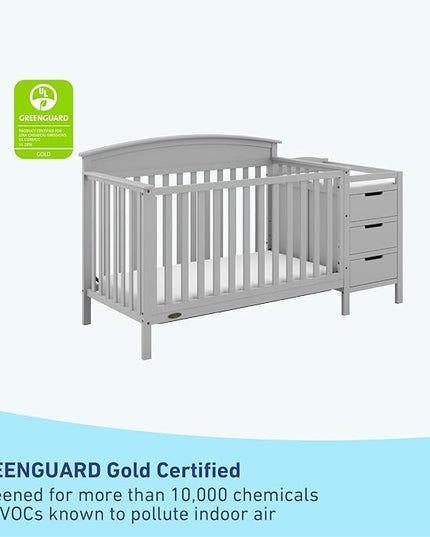 Graco Benton 5-in-1 Convertible Crib and Changer (Pebble Gray) – Crib and Changing Table Combo, Includes Water-Resistant Changing Pad, 3 Drawers, Converts to Toddler Bed, Daybed and Full-Size Bed - LeafyLoom