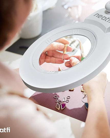 Neatfi (New Model) 1,200 Lumens Super LED Magnifying Lamp with Clamp, 8 Diopter, 5 Inches Wide Lens, Correlated Color Temperature Control, 12W, 120 Pcs SMD LED (White, 5 Inch Lens) - LeafyLoom